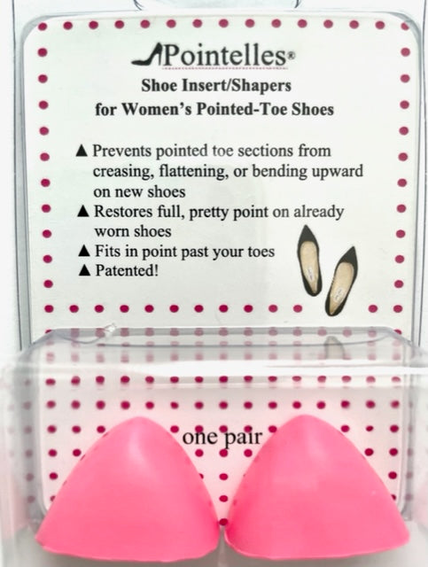 small foam shoe inserts that fit into the tip of women's pointed-toe shoes to smooth and prevent creases